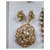 Costume Pearl Jewelry Lot with Necklaces, Earrings, Brooch, and Bracelet