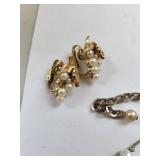 Costume Pearl Jewelry Lot with Necklaces, Earrings, Brooch, and Bracelet