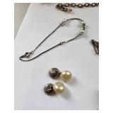 Costume Pearl Jewelry Lot with Necklaces, Earrings, Brooch, and Bracelet