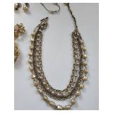 Costume Pearl Jewelry Lot with Necklaces, Earrings, Brooch, and Bracelet