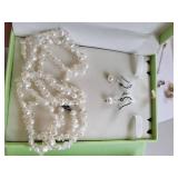Costume Pearl Jewelry Lot with Necklaces, Earrings, Brooch, and Bracelet