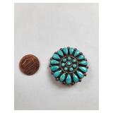 Sterling Silver and Turquoise Brooch Pendant 4g