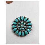 Sterling Silver and Turquoise Brooch Pendant 4g
