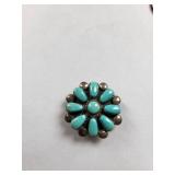 Sterling Silver Zuni Turquoise Brooch Pendant 5.5 Grams
