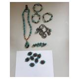 Collection of Costume Turquoise Jewelry - Necklaces, Bracelets, and Pins