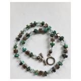 Sterling Silver and Turquoise Beaded Necklace 16.5 Inches 26 Grams