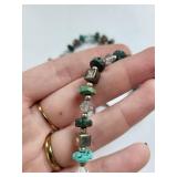 Sterling Silver and Turquoise Beaded Necklace 16.5 Inches 26 Grams