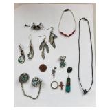 Turquoise Jewelry Lot with Necklaces, Earrings, Ring, and Pendants