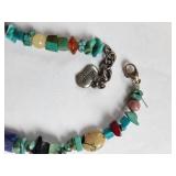 Sterling Silver Turquoise and Gemstone Necklace 17 Inch 25g