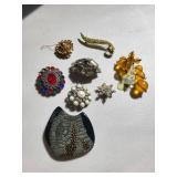 Set of 8 Vintage Costume Jewelry Brooches and Pins
