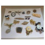 Lot of 18 Vintage and Costume Jewelry Brooches Assorted Designs