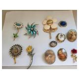 Set of 11 Vintage Costume Jewelry Brooches