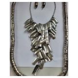 Silver Plated Costume Jewelry Necklace and Earring Set with Chunky Collar