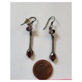 Sterling Silver Amethyst and Garnet Earrings, 3.87 Grams