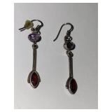 Sterling Silver Amethyst and Garnet Earrings, 3.87 Grams