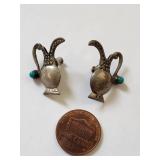 Sterling Silver Pitcher Clip-On Earrings with Turquoise Accents, 4.28 Grams