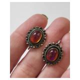 Vintage Sterling Silver and Glass Screwback Earrings, 6.47g
