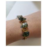 Set of 3 Vintage Agate Stone Bracelets with Brass Links