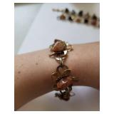 Set of 3 Vintage Agate Stone Bracelets with Brass Links