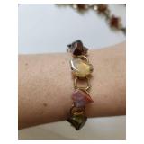 Set of 3 Vintage Agate Stone Bracelets with Brass Links