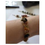 Set of 3 Vintage Agate Stone Bracelets with Brass Links