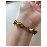 Set of 3 Vintage Agate Stone Bracelets with Brass Links