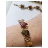 Set of 3 Vintage Agate Stone Bracelets with Brass Links