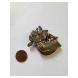 Sterling Silver and Brass Brooch with Garnet and Cubic Zirconia, 18.26 Grams