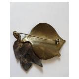 Sterling Silver and Brass Brooch with Garnet and Cubic Zirconia, 18.26 Grams