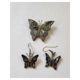.800 Alpaca Mexican Silver Butterfly Brooch and Earrings Set