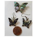.800 Alpaca Mexican Silver Butterfly Brooch and Earrings Set