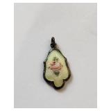 Sterling Silver Pendant with Enamel Rose Design, 1.75 Grams