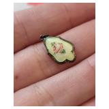 Sterling Silver Pendant with Enamel Rose Design, 1.75 Grams