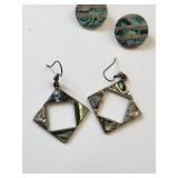 Set of Abalone Inlay Earrings, Clip-On and Dangle, Mexico