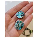 Set of Abalone Inlay Earrings, Clip-On and Dangle, Mexico