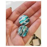 Set of Abalone Inlay Earrings, Clip-On and Dangle, Mexico