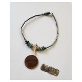 Sterling Silver Turquoise Bracelet 7in and Stamped Silver Pendant