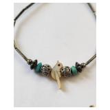 Sterling Silver Turquoise Bracelet 7in and Stamped Silver Pendant