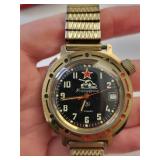 Vintage Russian Vostok Komandirskie Military Watch with Gold-Tone Band