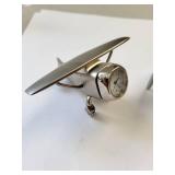 Set of 2 Desk Clocks - Airplane and Rocket Ship Metal Miniatures