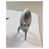 Set of 2 Desk Clocks - Airplane and Rocket Ship Metal Miniatures