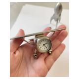 Set of 2 Desk Clocks - Airplane and Rocket Ship Metal Miniatures
