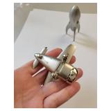Set of 2 Desk Clocks - Airplane and Rocket Ship Metal Miniatures