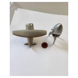 Set of 2 Desk Clocks - Airplane and Rocket Ship Metal Miniatures