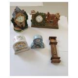 Set of 5 Miniature Clock Figurines Including Aynsley China and Decorative Pieces
