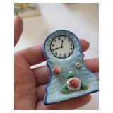 Set of 5 Miniature Clock Figurines Including Aynsley China and Decorative Pieces