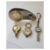 Collection of 4 Vintage and Novelty Desk and Keychain Clocks