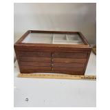 Wooden Jewelry Box with Glass Lid and 3 Drawers