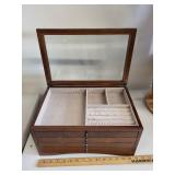 Wooden Jewelry Box with Glass Lid and 3 Drawers