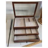 Wooden Jewelry Box with Glass Lid and 3 Drawers